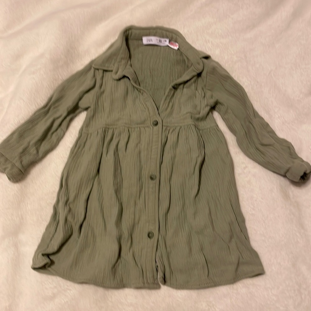 Collared green Zara dress long sleeve size 2-3